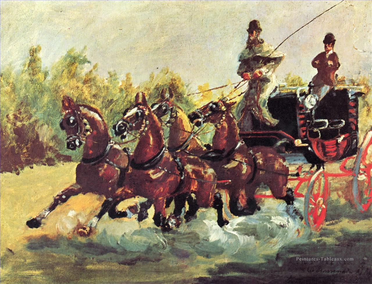 comte alphonse de toulouse lautrec conduisant un attelage de quatre chevaux 1881 Toulouse Lautrec Henri de Peintures à l'huile